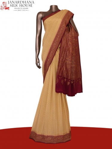 Pure Handloom Zari Butta Banarasi Crepe Silk Saree